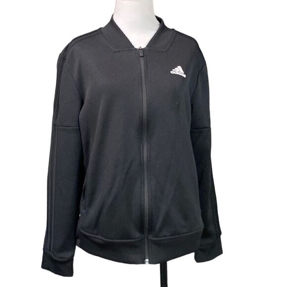 Adidas Womens Athletics Tricot Snap IT Track Bomber Jacket Black - Picture 1 of 13